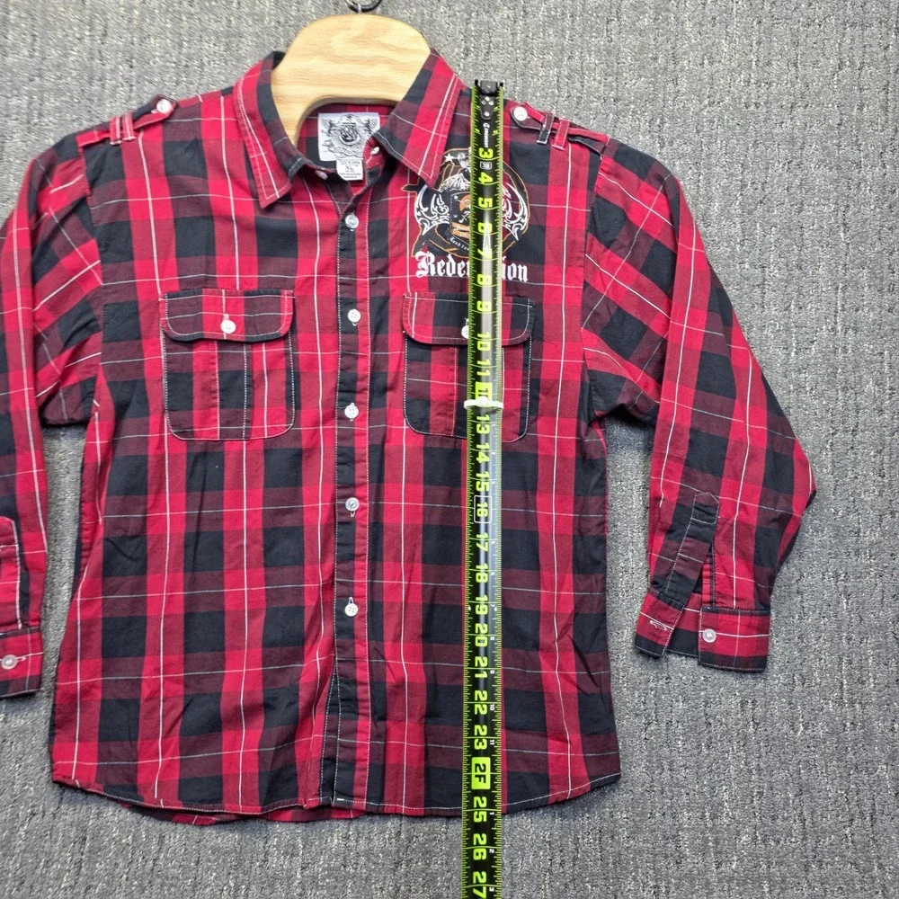 Respect & Honour Boys XL 18-20 Redemption Plaid Shirt Red Black Y2K Graphic Cool